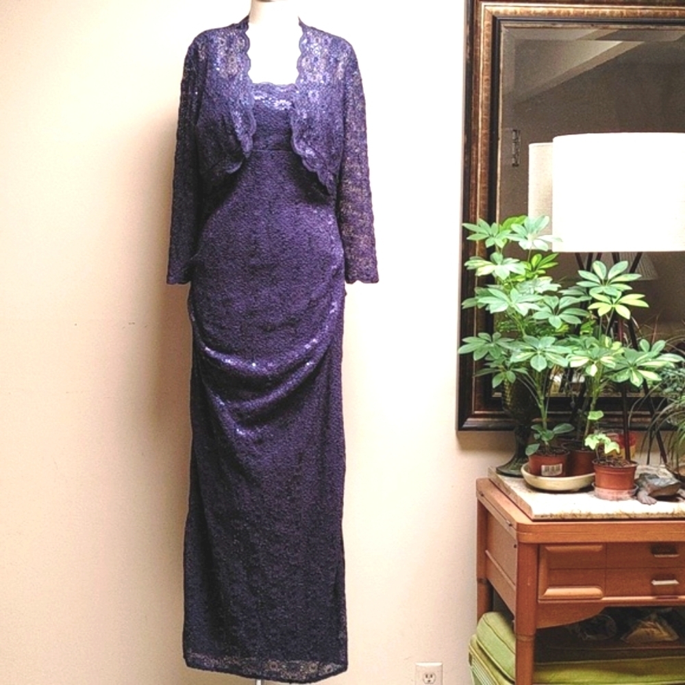 Jeanne Alexander Evening Mother-of-Bride Purple Dress with Bolero Size 14